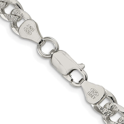 Sterling Silver Rhodium-plated 7mm Pave Curb 30 Inch Chain