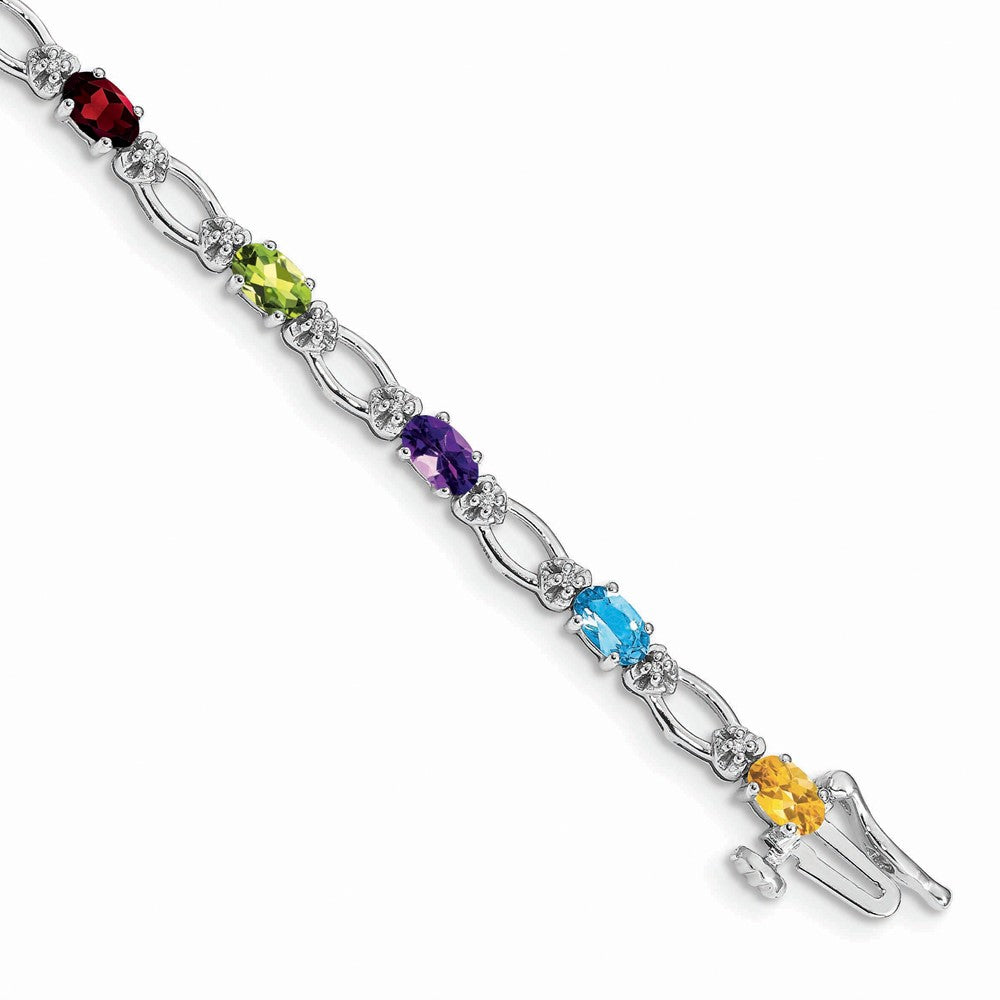 14K White Gold Complete Diamond and Oval Garnet/Peridot/Amethyst/Citrine/Swiss Blue Topaz 7 Inch Rainbow Bracelet