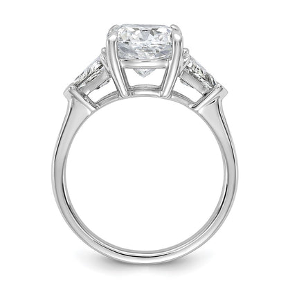 14K White Gold 4 carat Certified Lab Grown Diamond VS/SI+ G+ Cushion and Triangle Complete Three Stone Engagement Ring
