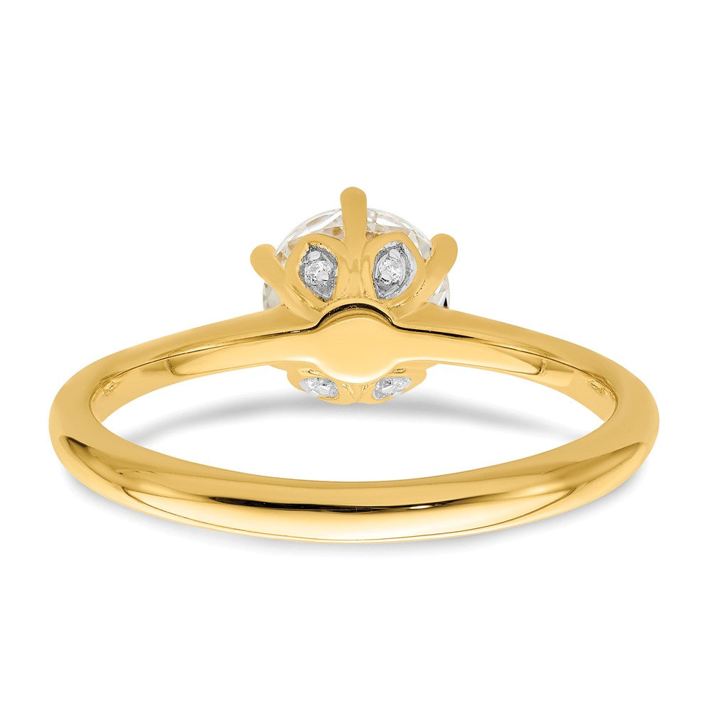 14K Yellow Gold (Holds 1 carat (6.50 mm) Round) 6-Prong with .02 carat Diamond Leaf Design Semi-Mount Engagement Ring