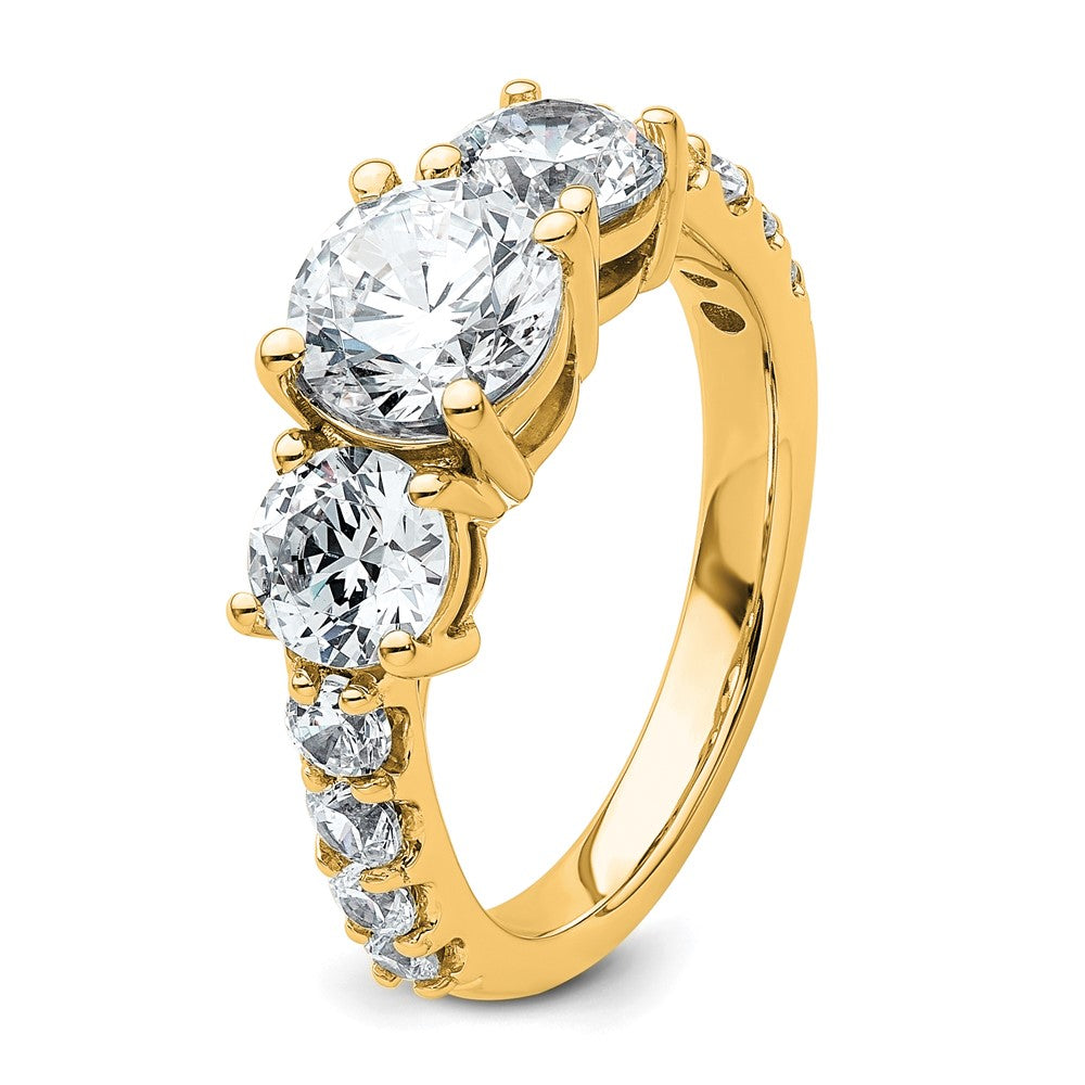 14K Yellow Gold 3 carat Lab Grown Diamond VS/SI+ G+ Round Complete Three Stone Engagement Ring