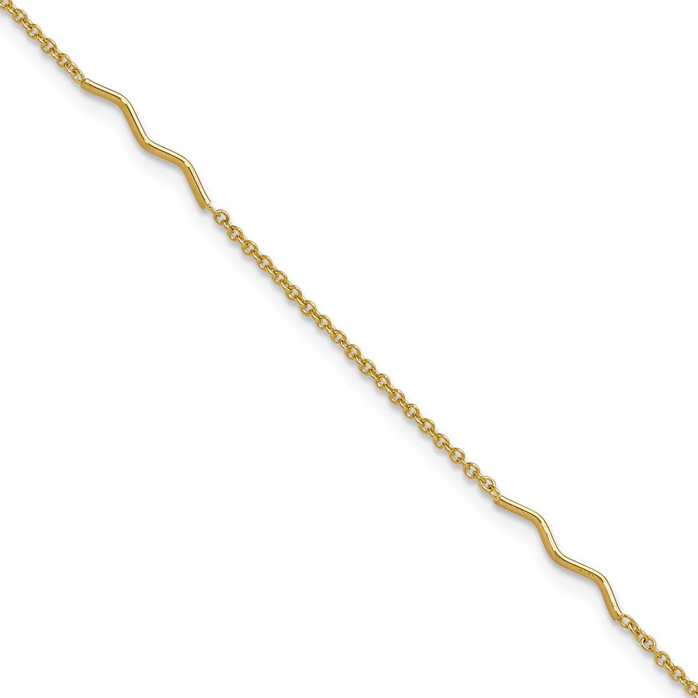 14K Yellow Gold Wavy Bar 3-Station 9 Inch Plus 1 Inch Extender - Total 10 Inch Anklet