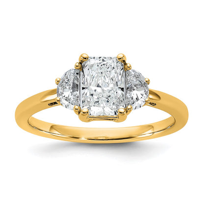 14K Yellow Gold 3/8 carat Lab Grown Diamond VS/SI+ G+ Half Moon 1 carat Radiant Center Semi Mount Engagement Ring