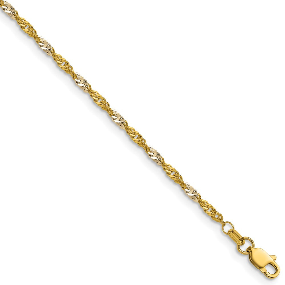 14K Yellow Gold with Rhodium 1.9mm Singapore 18 Inch Chain