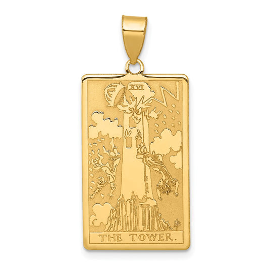 14K Yellow Gold The Tower Tarot Card Pendant