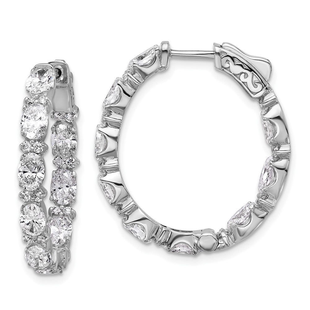 14K White Gold 5 carat Lab Grown Diamond VS/SI+ G+ Oval and Round Complete In and Out Hoop Earrings