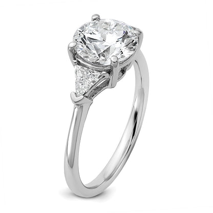 14K White Gold 2 1/2 carat Certified Lab Grown Diamond VS+ F+ Round and Triangle Complete Three Stone Engagement Ring