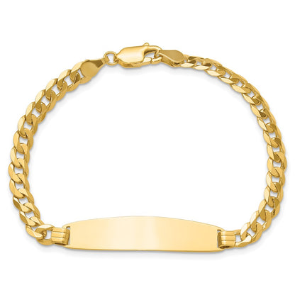 14K Yellow Gold Polished Solid Chain/Solid Plate Curb Link Rounded 35x8.5mm Plate 7 Inch ID Bracelet