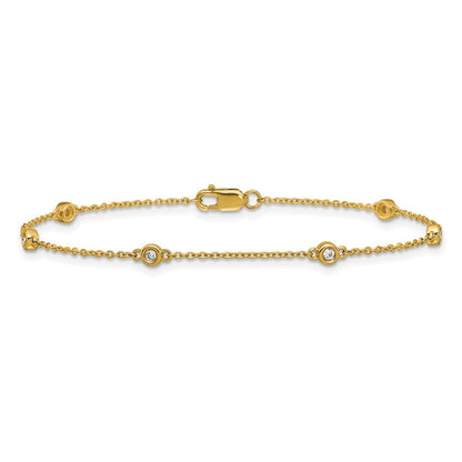 14K Yellow Gold Complete 1/10 carat Bezel-set Diamond and Cable Chain 6-Station 7 Inch Bracelet