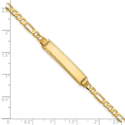 14K Yellow Gold Polished Solid Chain/Solid Plate Flat Figaro Link Diamond-cut 29x6.5mm Plate 7 Inch ID Bracelet