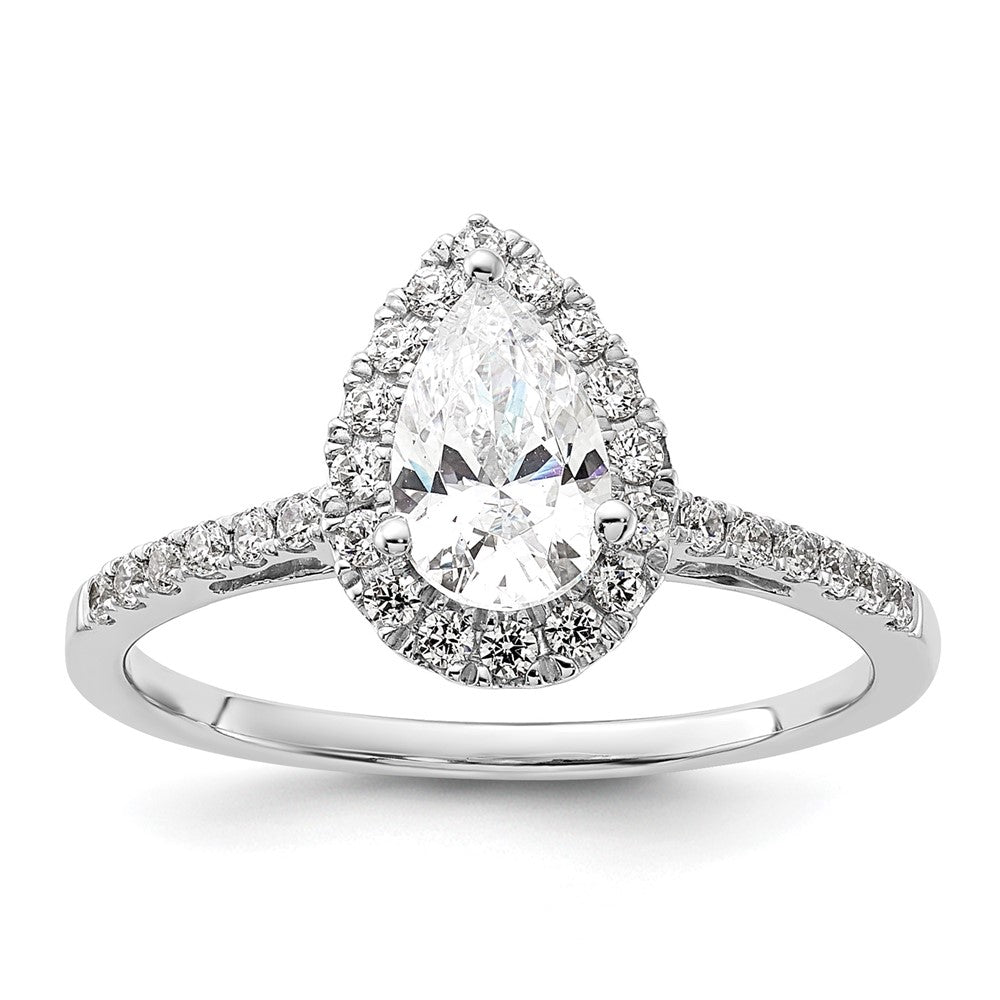 14K White Gold Halo (Holds 1 carat (8x5mm) Pear Center) 1/3 carat Diamond Semi-mount Engagement Ring