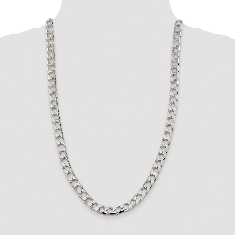 Sterling Silver Rhodium-plated 8.6mm D/C Square Curb 26 Inch Chain