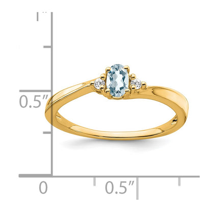 14K Yellow Gold 5x3 Oval March/Aquamarine and Diamond Ring