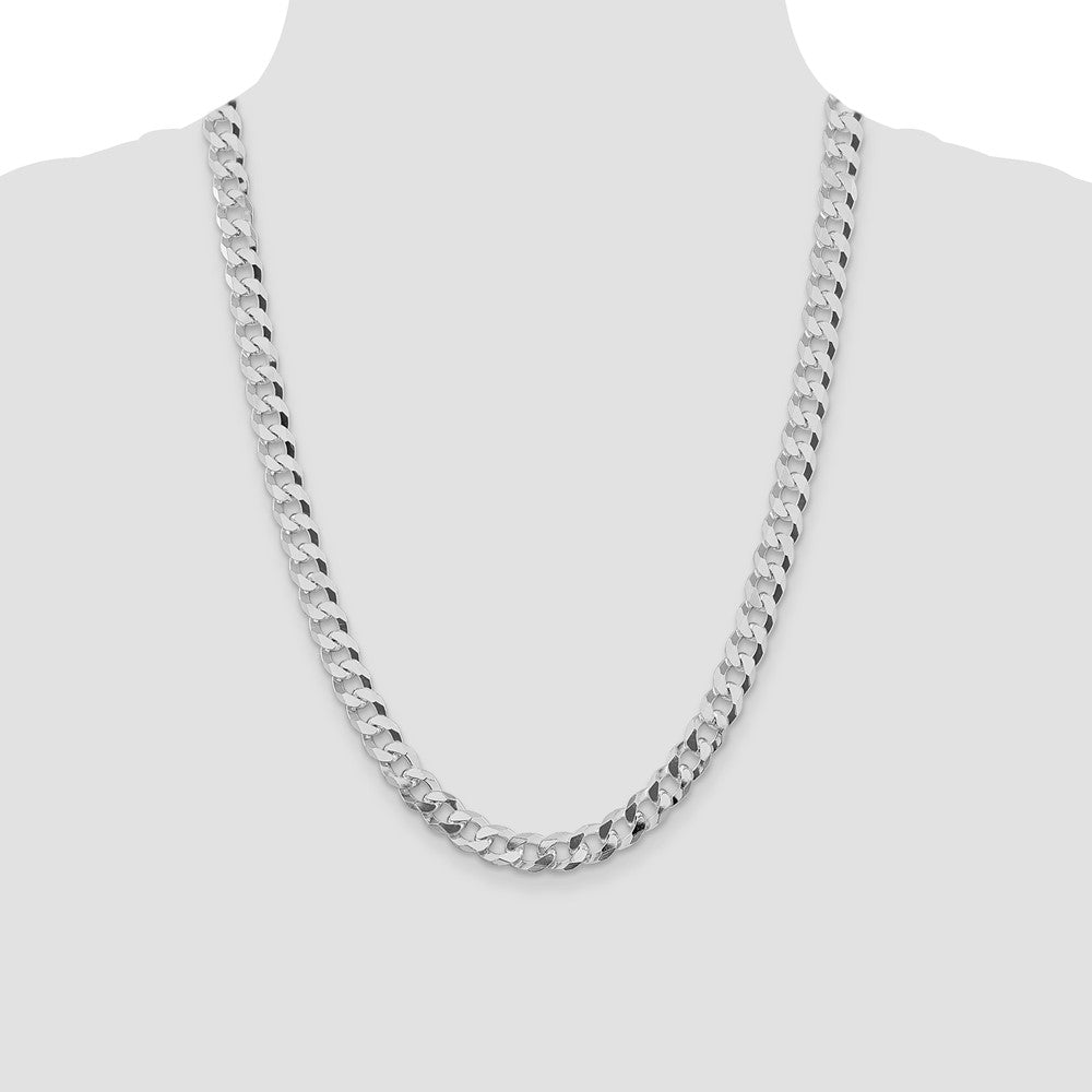 Sterling Silver Rhodium-plated 8.5mm Beveled Curb 24 Inch Chain
