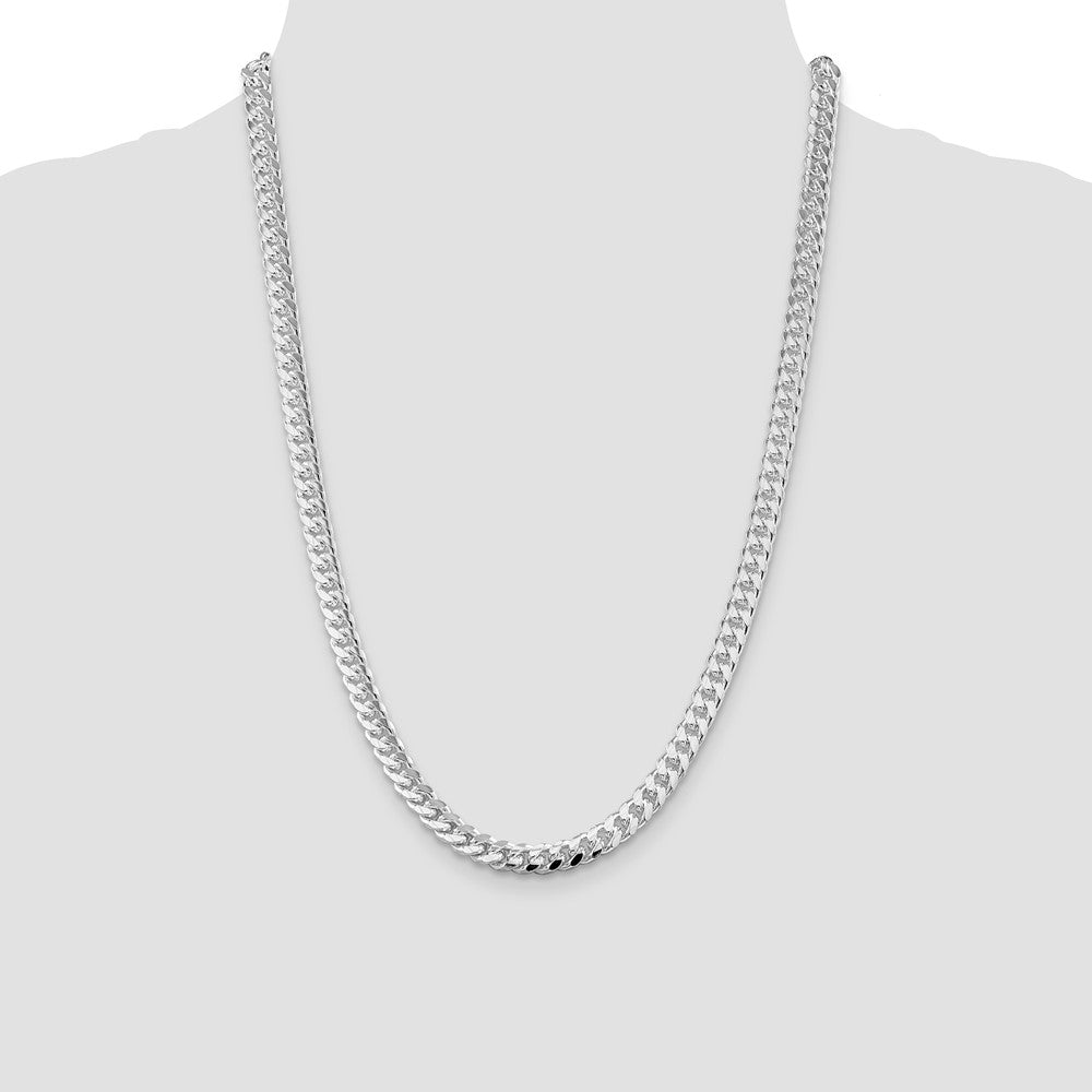 Sterling Silver Rhodium-plated 7mm Domed w/ Side D/C Curb 24 Inch Chain