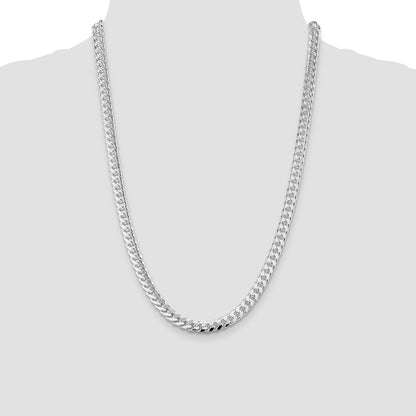 Sterling Silver Rhodium-plated 7mm Domed w/ Side D/C Curb 24 Inch Chain