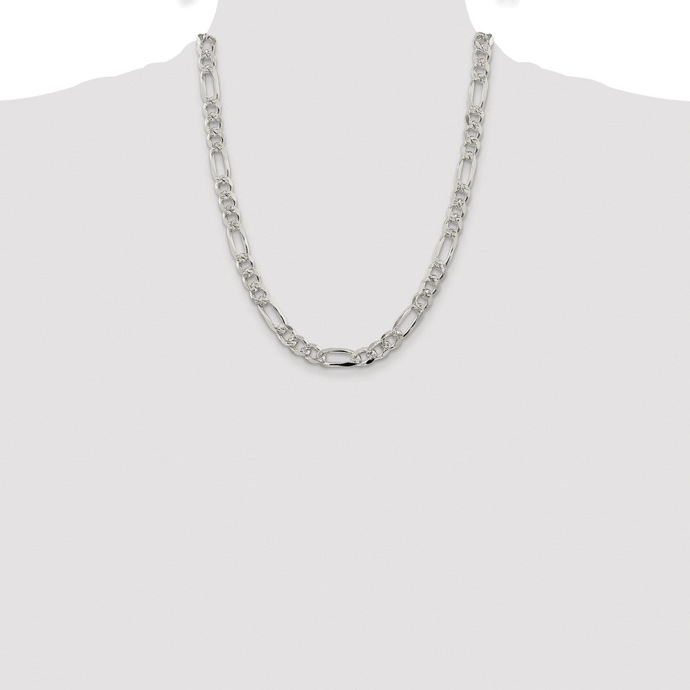 Sterling Silver Rhodium-plated 8mm Pav‚ Flat Figaro 22 Inch Chain