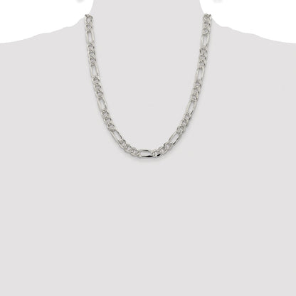 Sterling Silver Rhodium-plated 8mm Pav‚ Flat Figaro 22 Inch Chain