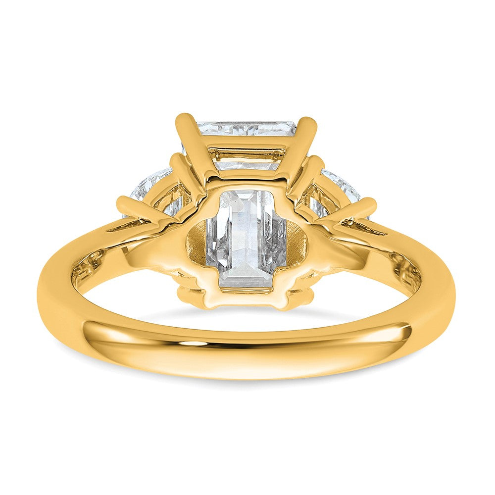 14K Yellow Gold 5/8 carat Lab Grown Diamond VS/SI+ G+ Semi Mount Emerald and Half Moon Three Stone Engagement Ring