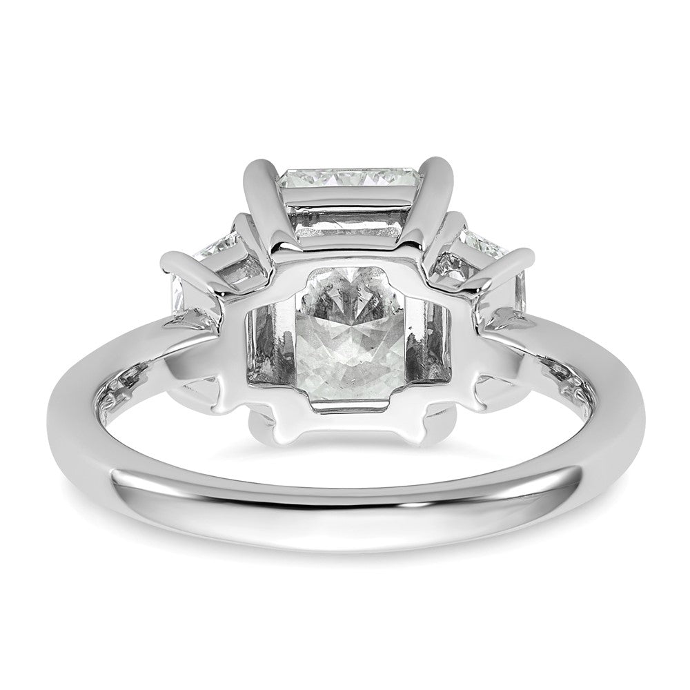 14K White Gold 3/4 carat Lab Grown Diamond VS+ F+ Trapezoid 2 1/2 carat Radiant Center Semi Mount Three Stone Engagement Ring
