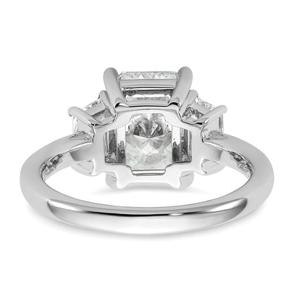 14K White Gold 3/4 carat Lab Grown Diamond VS+ F+ Trapezoid 2 1/2 carat Radiant Center Semi Mount Three Stone Engagement Ring
