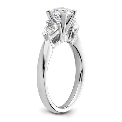 14K White Gold 3-Stone Peg Set Center Pear Diamond Semi-mount Engagement Ring
