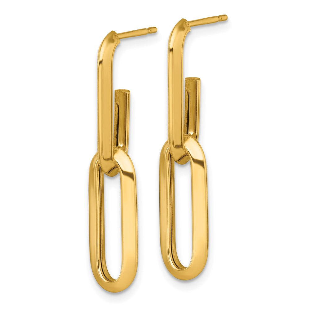 14K Yellow Gold Polished 7mm Paperclip Link Dangle Post Earrings