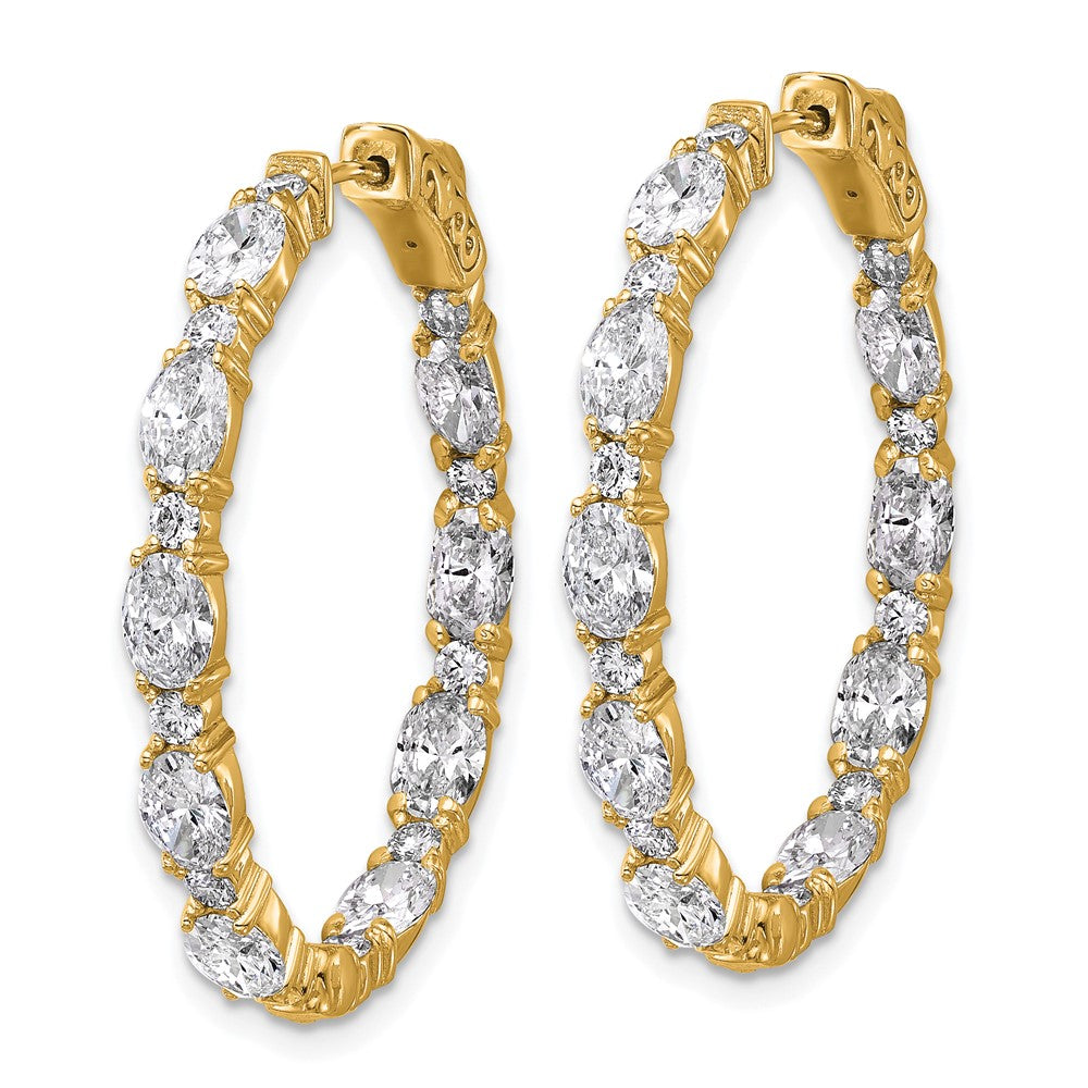 14K Yellow Gold 5 1/4 carat Lab Grown Diamond VS+ F+ Oval and Round Complete In and Out Hoop Earrings