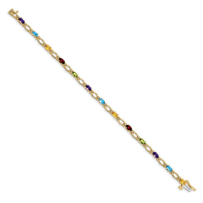 14K Yellow Gold Complete Diamond and Oval Garnet/Peridot/Amethyst/Citrine/Swiss Blue Topaz 7 Inch Rainbow Bracelet