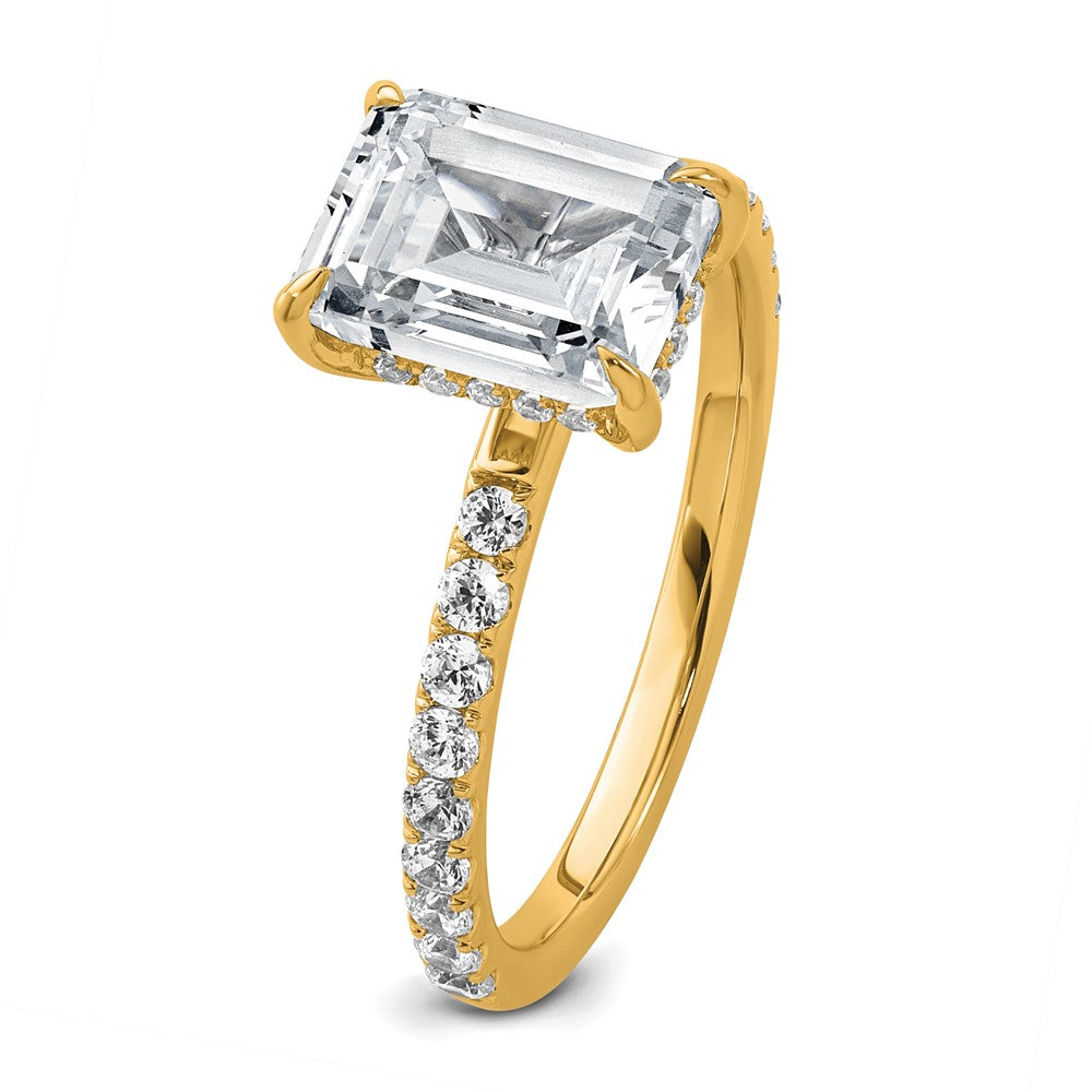 14K Yellow Gold 2 3/8 carat Certified Lab Grown Diamond VS+ F+ Emerald Complete Solitaire with Flair Engagement Ring