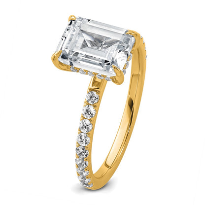 14K Yellow Gold 2 3/8 carat Certified Lab Grown Diamond VS+ F+ Emerald Complete Solitaire with Flair Engagement Ring