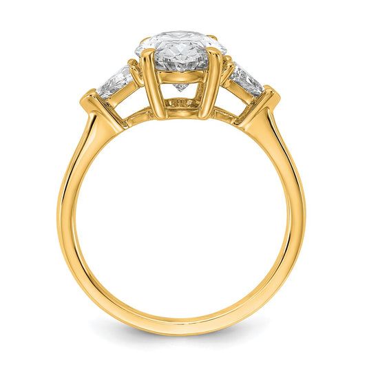 14K Yellow Gold 3 1/8 carat Certified Lab Grown Diamond VS/SI+ G+ Complete Oval and Trillion Three Stone Engagement Ring