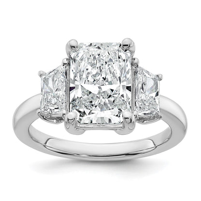 14K White Gold 4 carat Lab Grown Diamond VS+ F+ Radiant and Trapezoid Complete Three Stone Engagement Ring