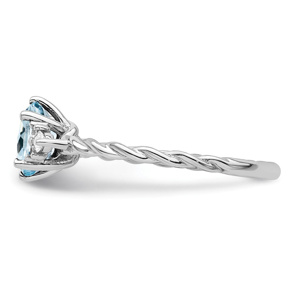 14K White Gold Diamond and 7x5 Oval March/Aquamarine Size 7 Twisted Ring