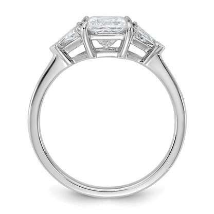 14K White Gold 1 1/2 carat Certified Lab Grown Diamond VS+ F+ Princess and Trillion Complete Three Stone Engagement Ring