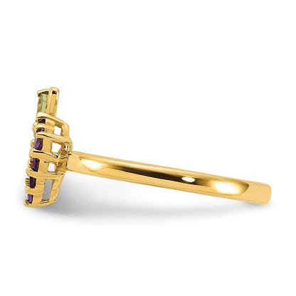 14K Yellow Gold Amethyst and Peridot Grapes Size 7 Ring