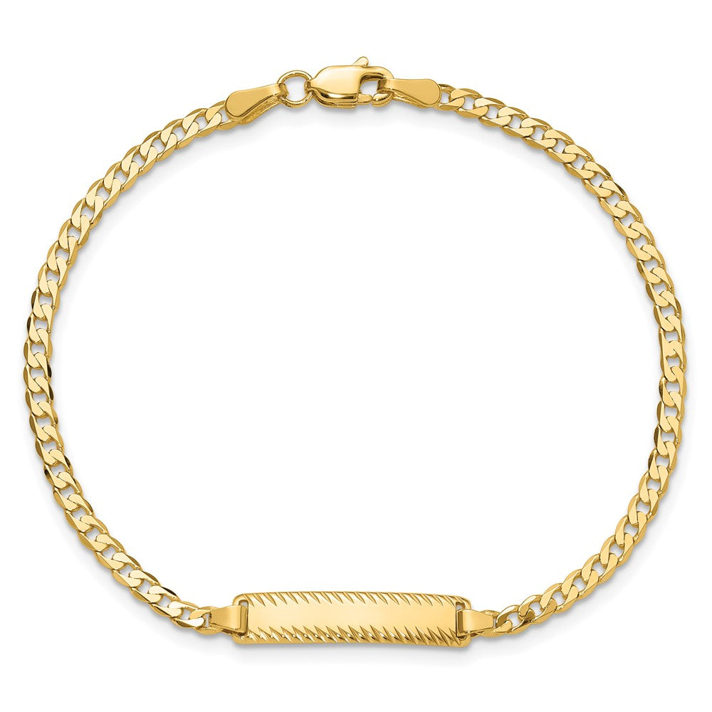 14K Yellow Gold Polished Solid Chain/Solid Plate Curb Link Diamond-cut 20x5mm Plate 7 Inch ID Bracelet