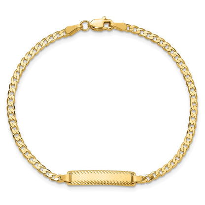 14K Yellow Gold Polished Solid Chain/Solid Plate Curb Link Diamond-cut 20x5mm Plate 7 Inch ID Bracelet