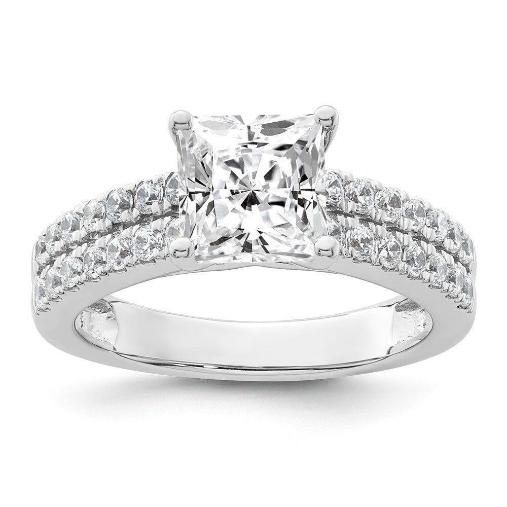 14K White Gold 2 carat Certified Lab Grown Diamond VS/SI+ G+ Princess Complete Engagement Ring