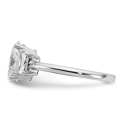 14K White Gold 1/2 carat Lab Grown Diamond VS+ F+ Trapezoid 1 1/2 carat Oval Semi Mount Three Stone Engagement Ring