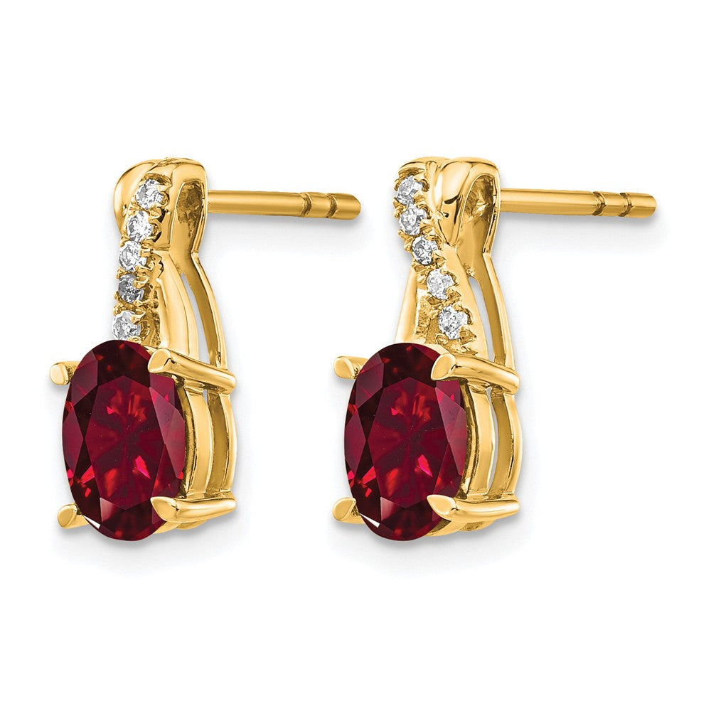 14K Yellow Gold 7x5 Oval July/Lab Created Ruby and Diamond Post Earrings