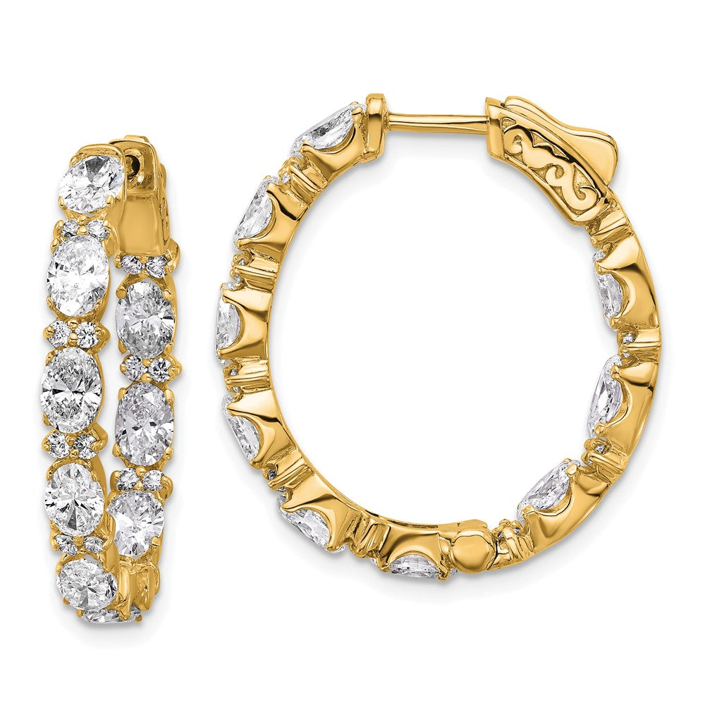 14K Yellow Gold 5 carat Lab Grown Diamond VS+ F+ Oval and Round Complete In and Out Hoop Earrings