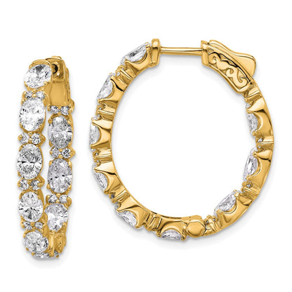 14K Yellow Gold 5 carat Lab Grown Diamond VS+ F+ Oval and Round Complete In and Out Hoop Earrings