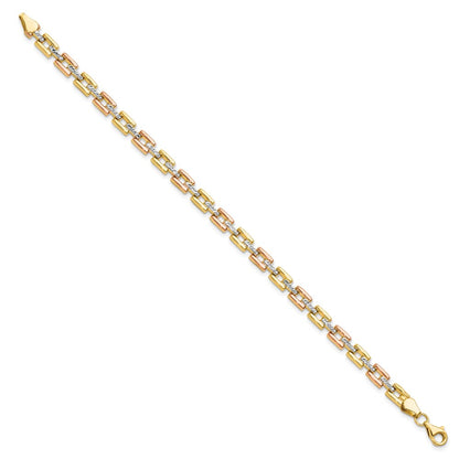 14K Yellow Gold w/ and Rhodium D/C Fancy 7.25 Inch Bracelet