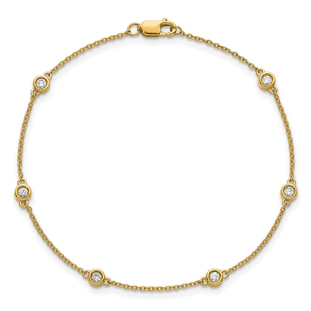 14K Yellow Gold Complete 1/5 carat Bezel-set Diamond and Cable Chain 6-Station 7 Inch Bracelet