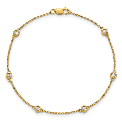 14K Yellow Gold Complete 1/5 carat Bezel-set Diamond and Cable Chain 6-Station 7 Inch Bracelet