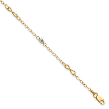 14K Two-Tone Gold Two-tone Twist and Diamond-cut Oval 10 Inch Plus 1 Inch Extender - Total 11 Inch Anklet