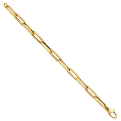14K Yellow Gold Polished 7mm Paperclip Link Chain 7.5 Inch Bracelet