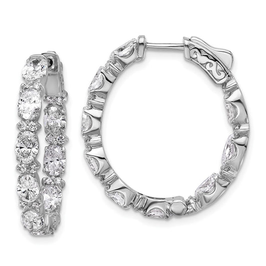 14K White Gold 5 carat Lab Grown Diamond VS+ F+ Oval and Round Complete In and Out Hoop Earrings