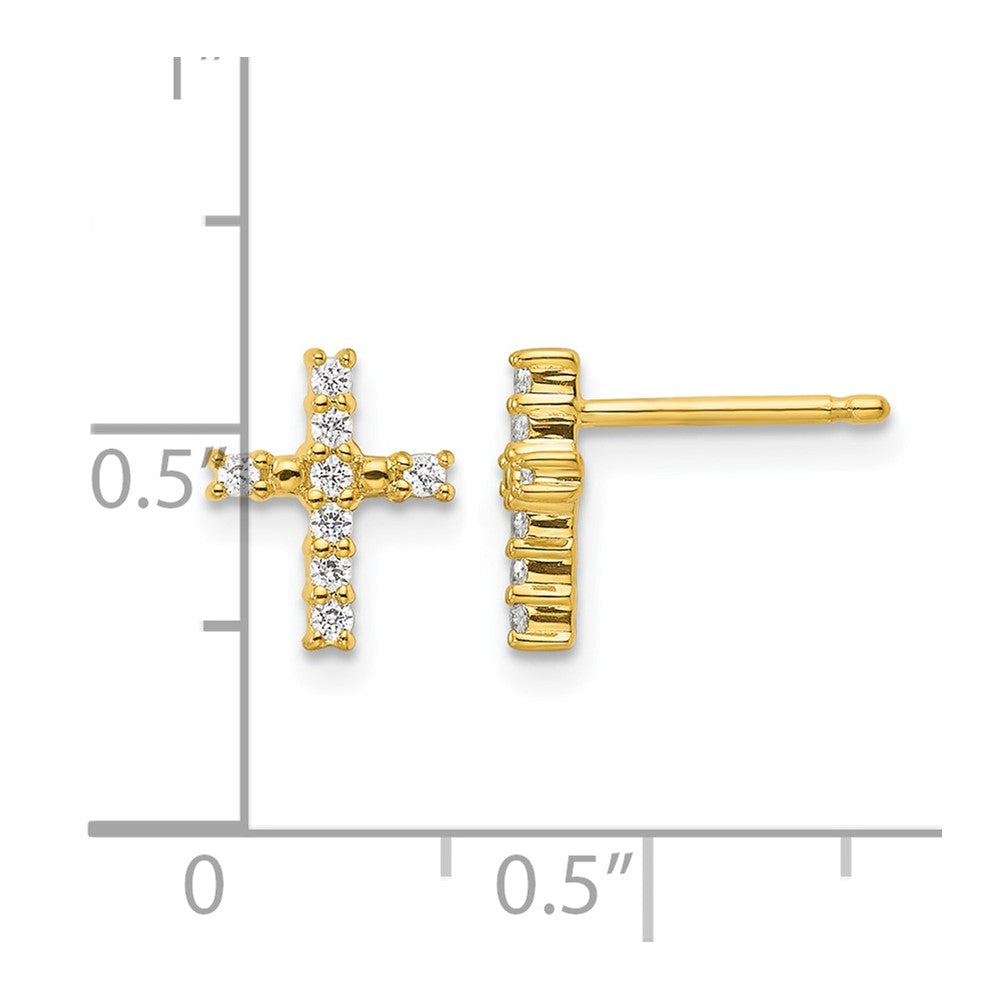 14K Yellow Gold Gold Polished Diamond Cross Post Earrings